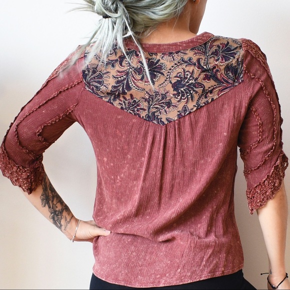 BKE | Burgundy Boho Blouse - Picture 2 of 6